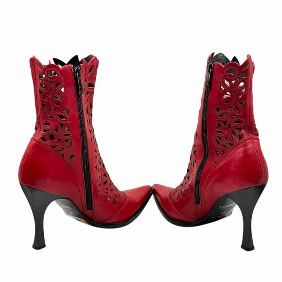ANGELA FALCONI LASER CUT BOOTS CHERRY RED LEATHER BOHO COWGIRL SIZE 37 6.5 7 - Picture 5 of 6